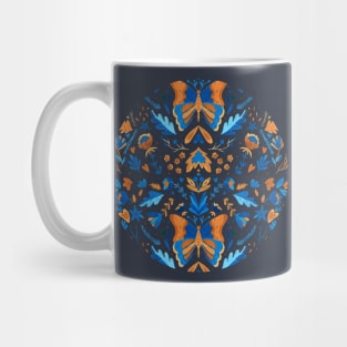 Watercolor blue and ocher butterfly pattern with folk flowers Mug